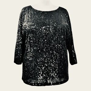 EUC- Cable & Gauge Green Sequin Popover Top